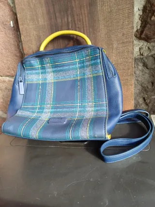 Bolso Mochila Cuadros Azul y Verde