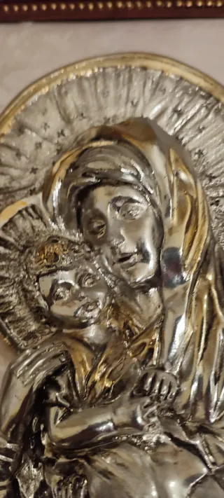 Cuadro relieve metal Virgen María con Niño