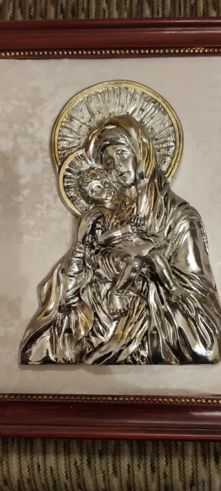 Cuadro relieve metal Virgen María con Niño