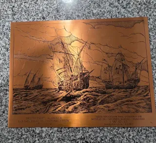 Placa Cobre Grabada Descubrimiento América