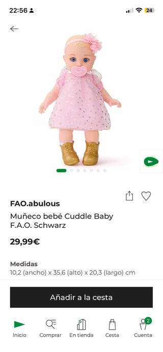 Muñeca Cuddle Baby FAO Schwarz 35cm. Nueva