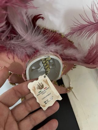 Maschera Veneziana Carnevale Piume Rosa Oro
