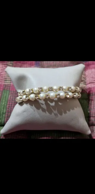 Bracciale perle e strass oro bianco