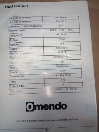 Soldador Omendo MMA 250