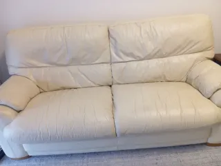 Divano 3 posti e 2 posti in pelle beige