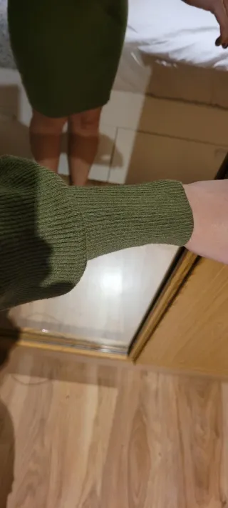 Vestido punto ajustado manga abullonada (xs)