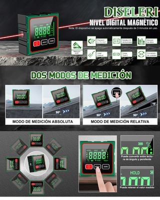 ★ Inclinómetro Láser doble, Nivel Burbuja Digital