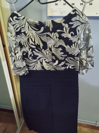 Vestido fiesta azul y dorado