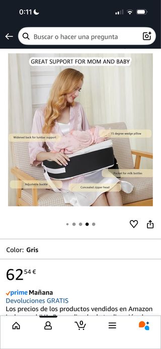 Cojín lactancia para bebés, ergonómico gris