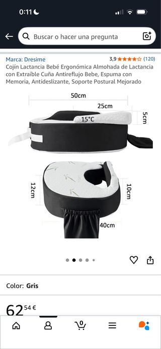 Cojín lactancia para bebés, ergonómico gris