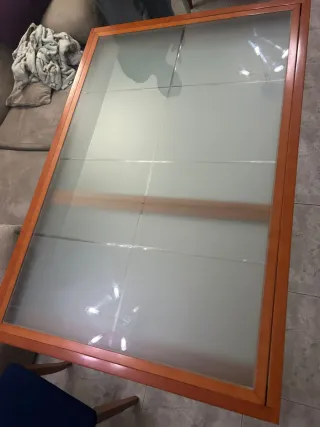 Mesa extensible madera y cristal + 6 sillas