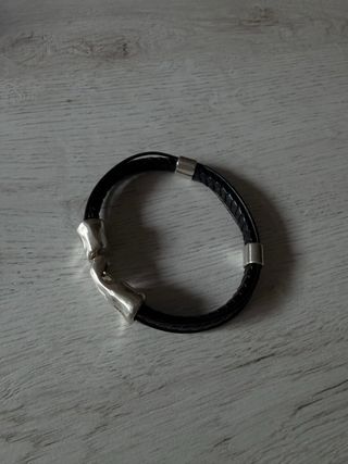 Pulsera Uno de 50 Cuero Negro y Plata