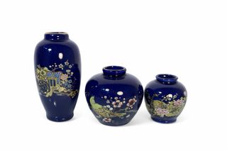 3 Vasi Cinesi Blu Decorati
