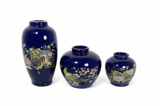 3 Vasi Cinesi Blu Decorati