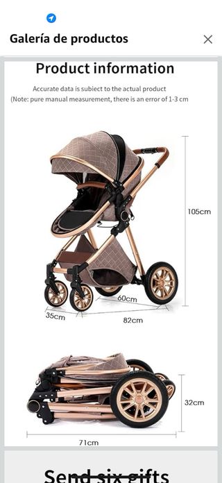 Carrito de bebé negro y dorado