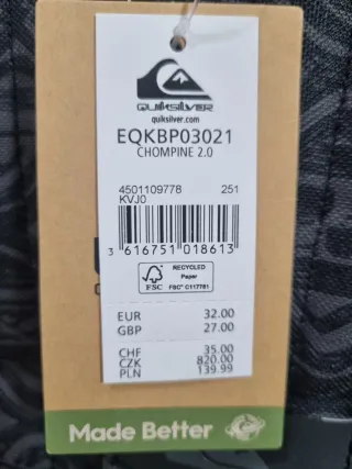 Mochila Quiksilver Negra y Gris Nueva