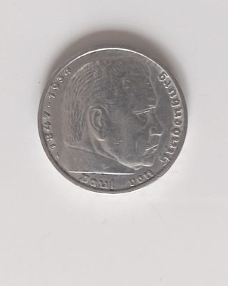 5 Marcos 1936 Hindenburg Tercer Reich PLATA