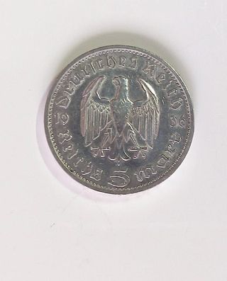 5 Marcos 1936 Hindenburg Tercer Reich PLATA