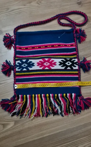 Borsa lana blu e rosa con frange