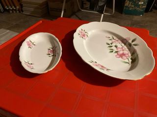 Set piatti porcellana Bohemia fiori rosa