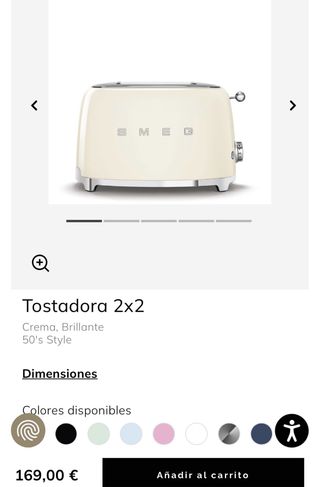 Tostadora SMEG 2x2 Crema 50's Style