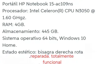 Urge venta.Portatil HP,buen estado, 445Gb, 8Gb RAM