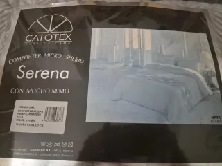 Manta edredón hojas gris y blanco