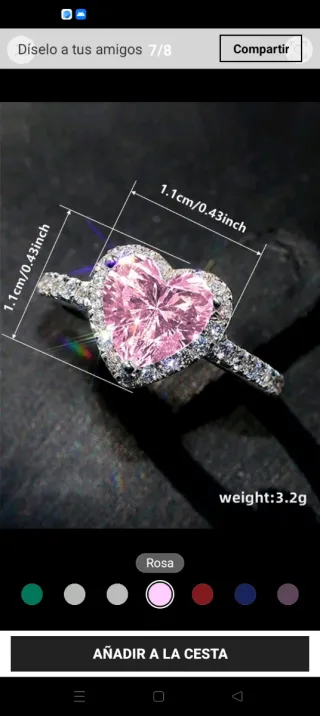 Anillo Plata Ley Corazón Rosa Circonitas
