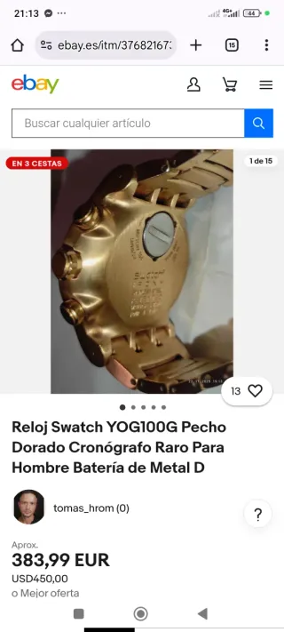 Reloj Cronógrafo Dorado normal