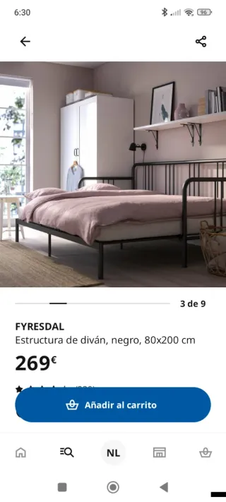 Diván Ikea FYRESDAL Negro Metal SOFÁ CAMA
