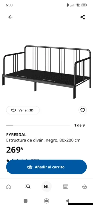 Diván Ikea FYRESDAL Negro Metal SOFÁ CAMA