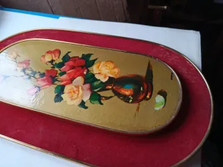 Cuadro Ovalado Jarrón Flores Vintage