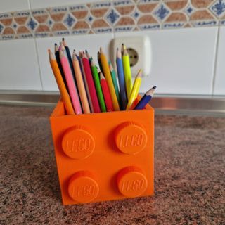 Portalápices Naranja Estilo Lego
