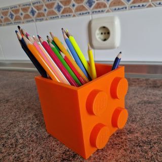 Portalápices Naranja Estilo Lego