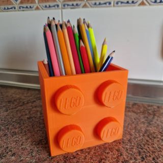 Portalápices Naranja Estilo Lego