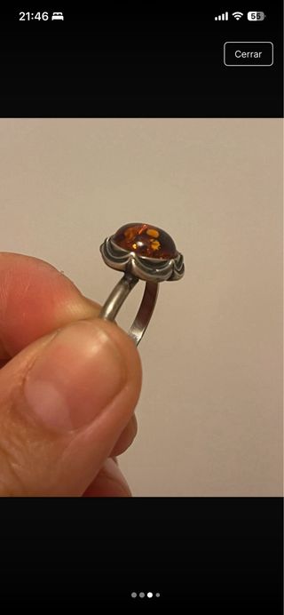 Anillo Ámbar Natural Plata