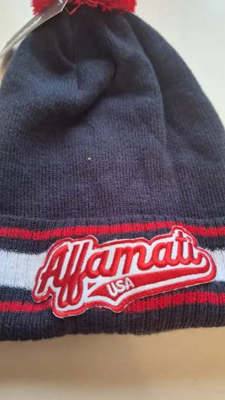 Berretto Beechfield uomo blu con pompon rosso