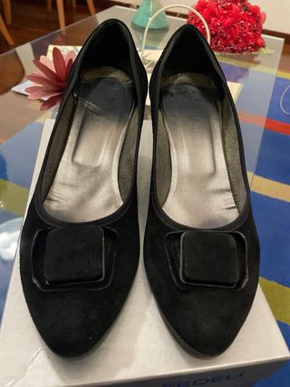 Décolleté scamosciate nere con zeppa n.39 Fedeli