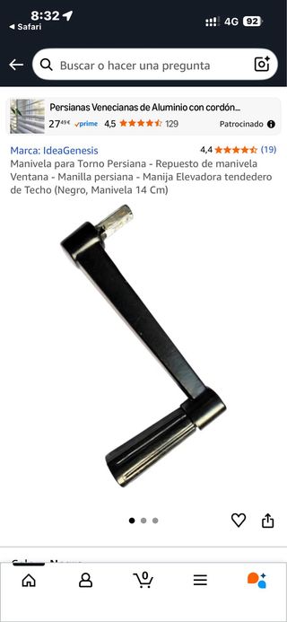 Manivela para persiana negra