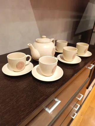 Juego Tazas y Tetera Cerámica Diseño Oriental