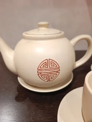 Juego Tazas y Tetera Cerámica Diseño Oriental