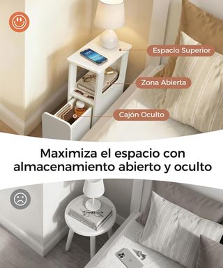 Mesita Noche Estrecha Auxiliar Blanca