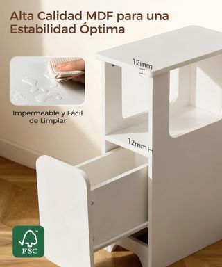 Mesita Noche Estrecha Auxiliar Blanca