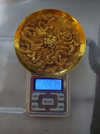 Placa Bronce Doble Dragón Dorado Fuzi de China