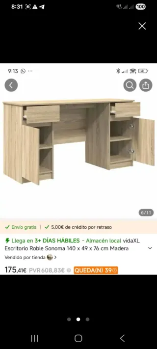 Escritorio Roble Sonoma vidaXL 140x49x76cm