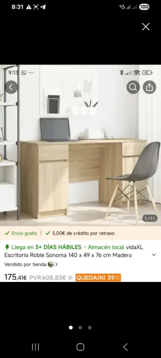 Escritorio Roble Sonoma vidaXL 140x49x76cm