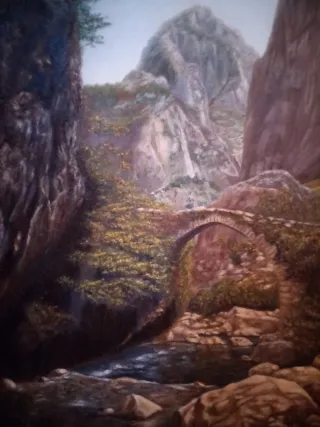 Cuadro, paisaje al óleo, lienzo