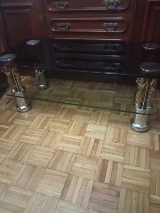 Mesa de centro cristal vintage dorada