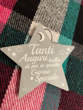 Decorazione in legno Stella Tanti Auguri