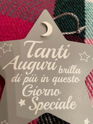 Decorazione in legno Stella Tanti Auguri